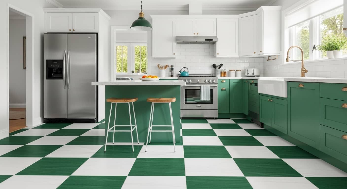 Green and White Checkerboard Flooring