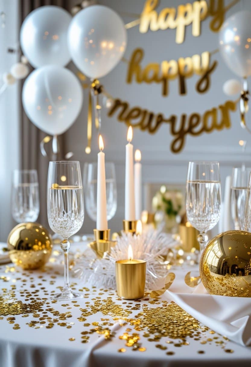 19 Glamorous White and Gold New Year’s Décor Ideas for a Sparkling Celebration