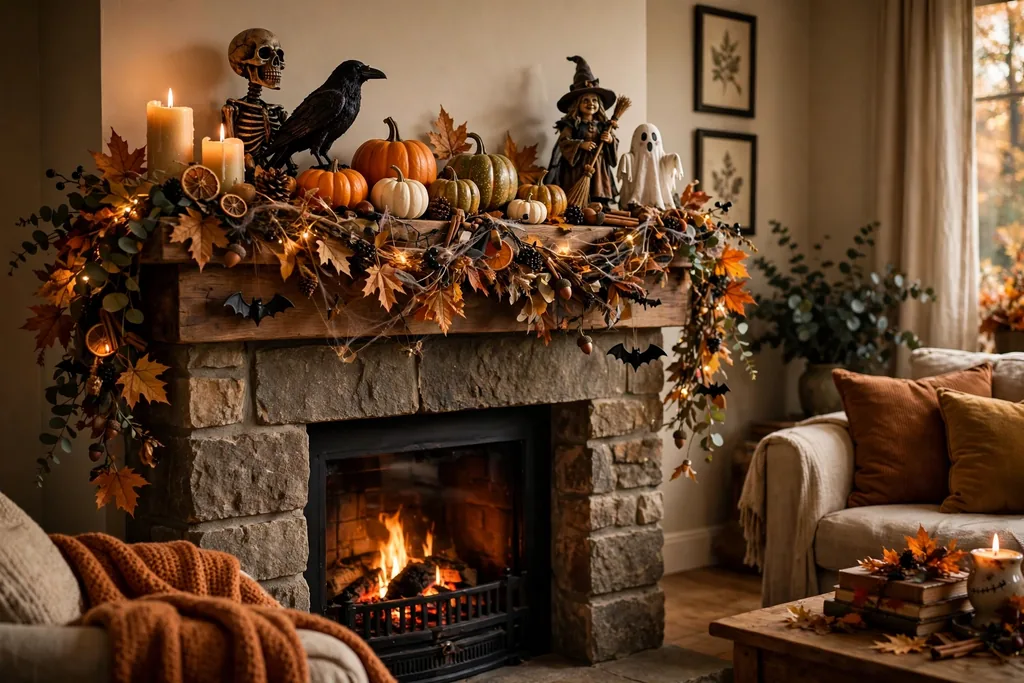 Halloween mantel display decor idea