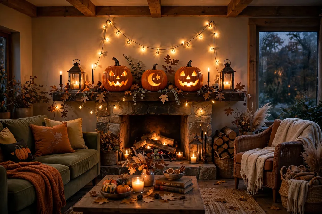 Spooky warm lighting Halloween room decor idea