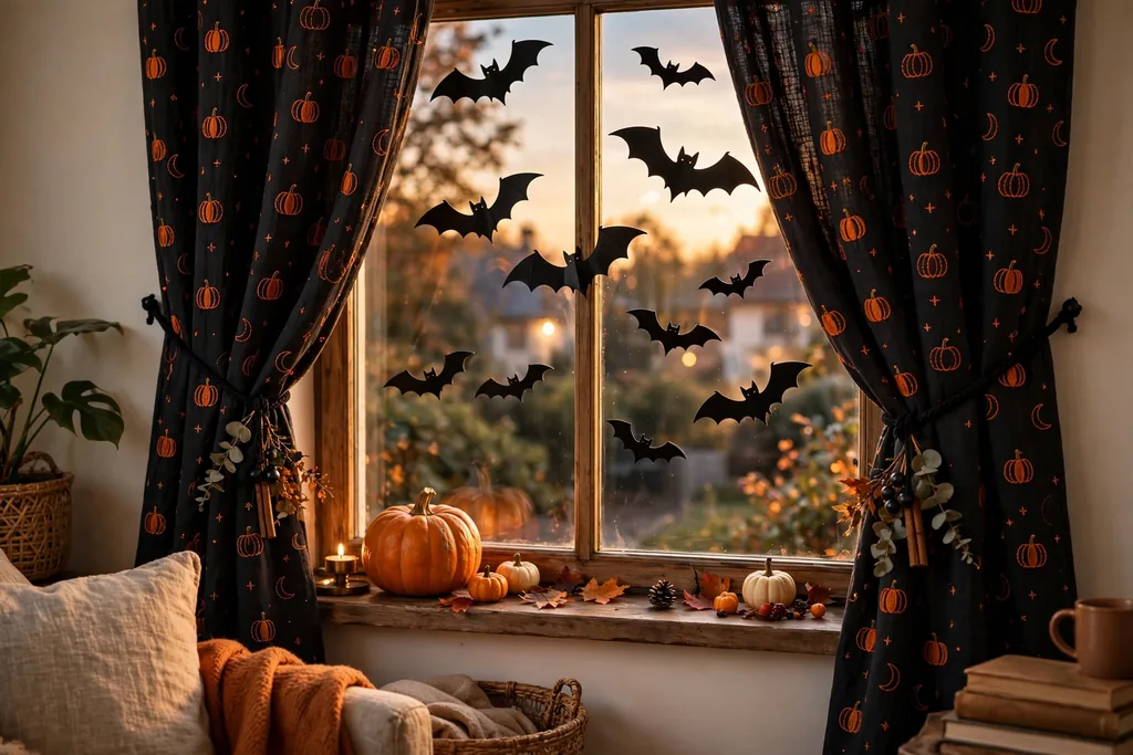Halloween curtains and window decorations idea